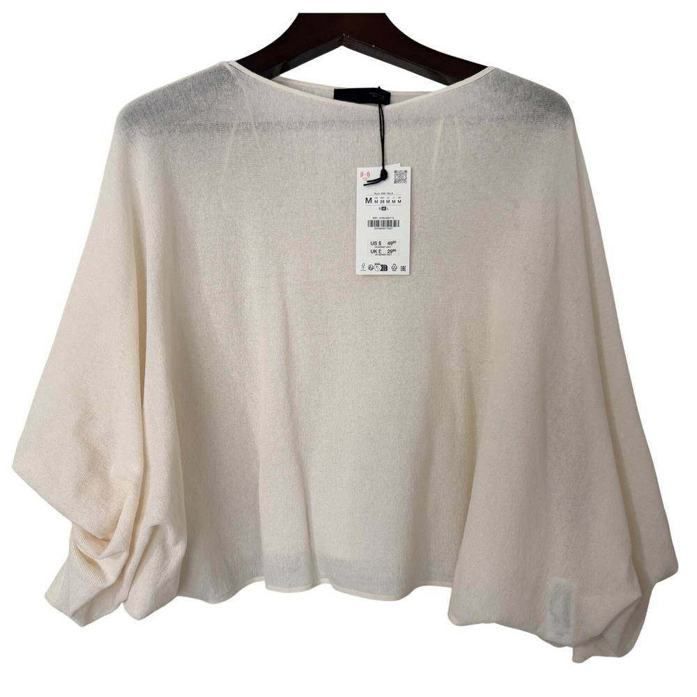 Zara Cream Draped Batwing Sleeve Lightweight Knit Sweater Blouse Size M NWT